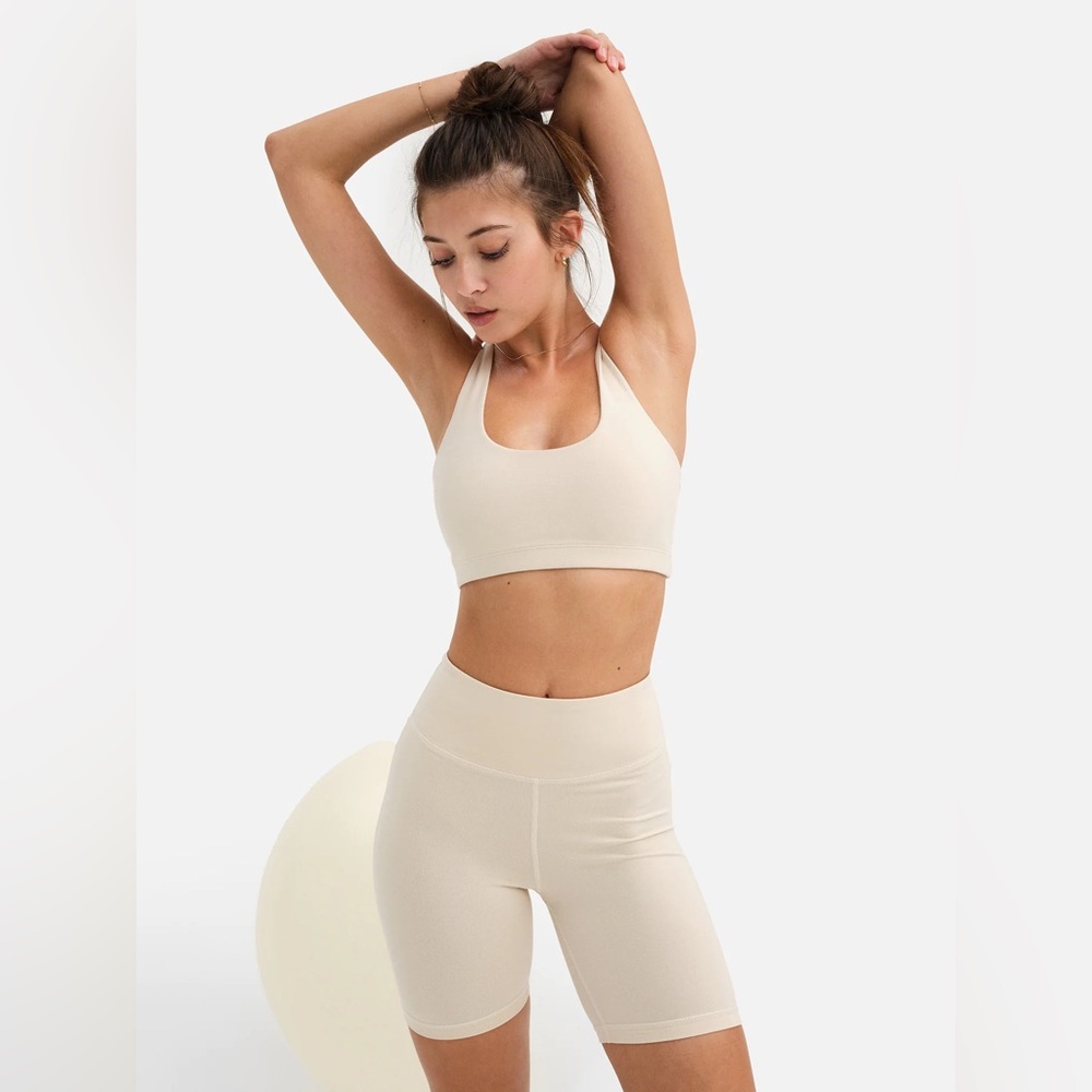 MATE The Label - SET - Sports Bra & Biker Short Size: Small - Color: Bone NWT